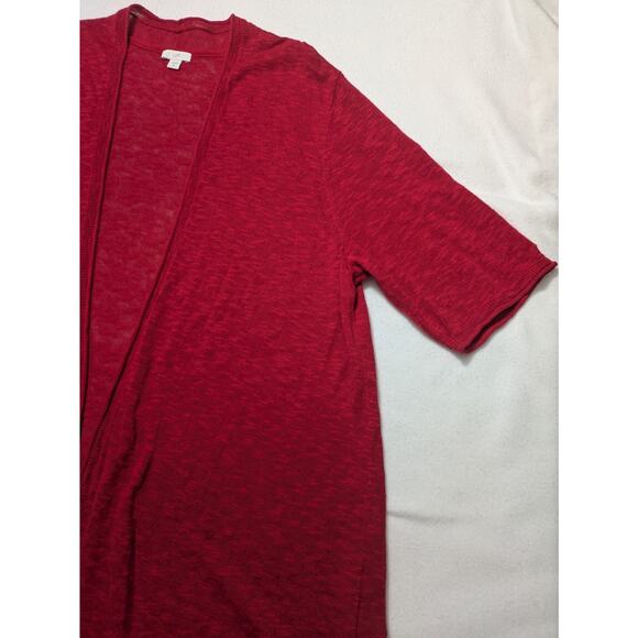 J. Jill Cardigan XL Tall Linen Cotton Red Knit Open Front Tunic Beachy Casual - Picture 2 of 9
